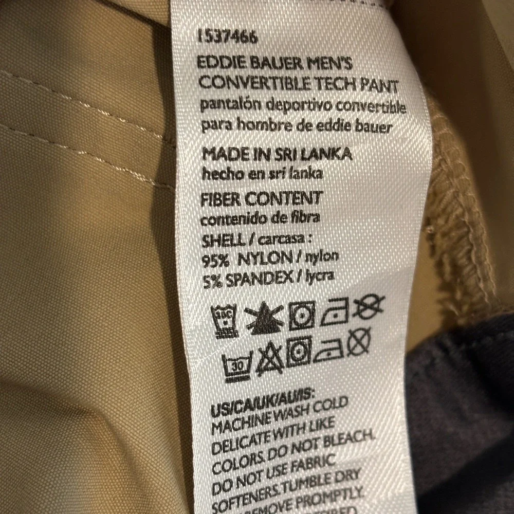 Eddie Bauer Convertible Tech Pants Mens 32W x 33L Tan Hiking Zip Off Stretch